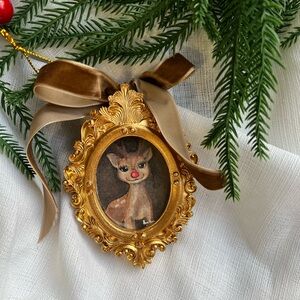 “Little Rudolph” Gold Framed Reindeer Holiday Ornament